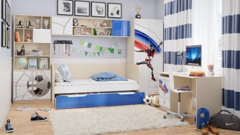 Детская комната Футбол ЧМ (Белый/Синий/корпус Клен) в Нерюнгри - neryungri.mebel54.com | фото
