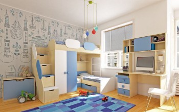 Детская комната Скай (Синий/Белый/корпус Клен) в Нерюнгри - neryungri.mebel54.com | фото