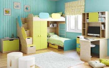Детская комната Смайли (Желтый/Голубой/Зеленый/корпус Клен) в Нерюнгри - neryungri.mebel54.com | фото