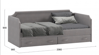 Кровать с мягкой обивкой и ящиками «Кантри» Тип 1 (900) (Велюр Светло-серый) в Нерюнгри - neryungri.mebel54.com | фото