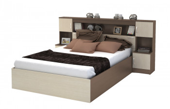 Кровать с прикроватным блоком КР 552 Спальня Basya (шимо темный/шимо светлый) в Нерюнгри - neryungri.mebel54.com | фото