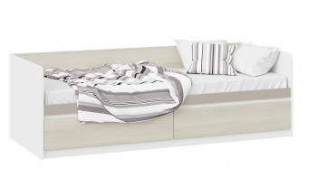 Кровать «Сканди» с 2 ящиками Дуб Гарден/Белый/Глиняный серый в Нерюнгри - neryungri.mebel54.com | фото