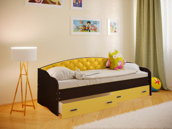 Кровать Софа-7 с мягкой спинкой (800х2000) Венге/Желтый в Нерюнгри - neryungri.mebel54.com | фото