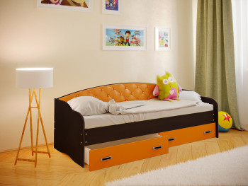 Кровать Софа-8 с мягкой спинкой (900х1900) Венге/Оранжевый в Нерюнгри - neryungri.mebel54.com | фото