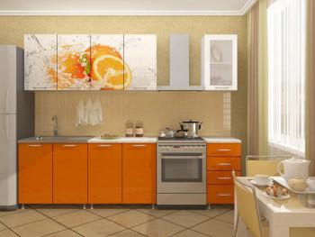 Кухонный гарнитур 1,8м Апельсин (Белый/Оранжевый металлик/Фотопечать апельсин) в Нерюнгри - neryungri.mebel54.com | фото