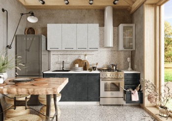 Кухонный гарнитур Нувель 1800мм белый/бетон белый/бетон черный в Нерюнгри - neryungri.mebel54.com | фото