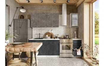 Кухонный гарнитур Нувель 1800мм белый/бетон коричневый/бетон черный в Нерюнгри - neryungri.mebel54.com | фото