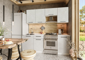 Кухонный гарнитур Нувель 2100мм белый/бетон белый в Нерюнгри - neryungri.mebel54.com | фото