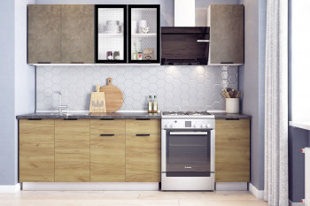 Кухонный гарнитур Стоун 2.0 (белый/камень темно-серый/акация светлая) в Нерюнгри - neryungri.mebel54.com | фото