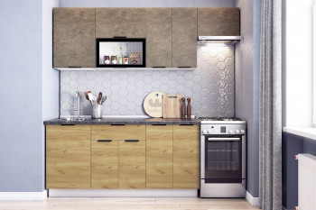 Кухонный гарнитур Стоун 2.2 (белый/камень темно-серый/акация светлая) в Нерюнгри - neryungri.mebel54.com | фото