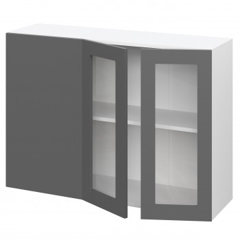 Норд ШВУПС 1000 Шкаф верхний угловой со стеклом (Софт черный/корпус Белый) в Нерюнгри - neryungri.mebel54.com | фото
