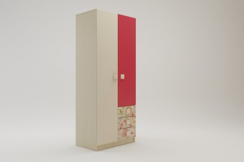 Шкаф 2-х створчатый с ящиками Ретвит (Бежевый/Красный/корпус Клен) в Нерюнгри - neryungri.mebel54.com | фото