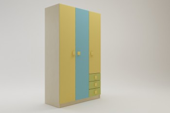Шкаф 3-х створчатый с ящиками Смайли (Желтый/Голубой/Зеленый/корпус Клен) в Нерюнгри - neryungri.mebel54.com | фото