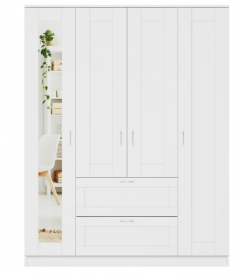 Шкаф четырехдверный Сириус с 1 зеркалом и 2 ящиками белый в Нерюнгри - neryungri.mebel54.com | фото