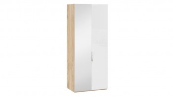 Шкаф для одежды с 1 глухой и 1 зеркальной дверями левый «Эмбер» Яблоня Беллуно/Белый глянец в Нерюнгри - neryungri.mebel54.com | фото