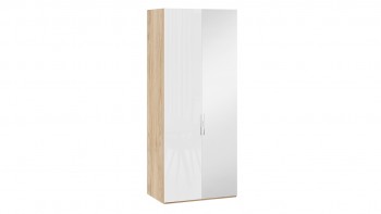 Шкаф для одежды с 1 глухой и 1 зеркальной дверями правый «Эмбер» Яблоня Беллуно/Белый глянец в Нерюнгри - neryungri.mebel54.com | фото