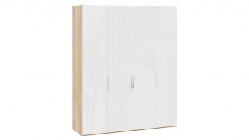 Шкаф для одежды с 4 глухими дверями «Эмбер» Яблоня Беллуно/Белый глянец в Нерюнгри - neryungri.mebel54.com | фото