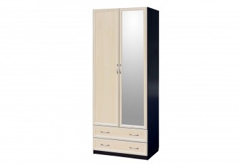 Шкаф для платья и белья 2-х дверный с профилем МДФ с 1 зеркалом Венге/Дуб выбеленный в Нерюнгри - neryungri.mebel54.com | фото