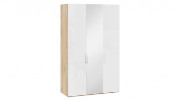 Шкаф комбинированный с 2 глухими и 1 зеркальной дверями правый «Эмбер» Яблоня Беллуно/Белый глянец в Нерюнгри - neryungri.mebel54.com | фото