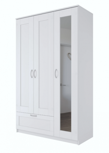 Шкаф трехдверный Сириус с зеркалом и 1 ящиком белый в Нерюнгри - neryungri.mebel54.com | фото